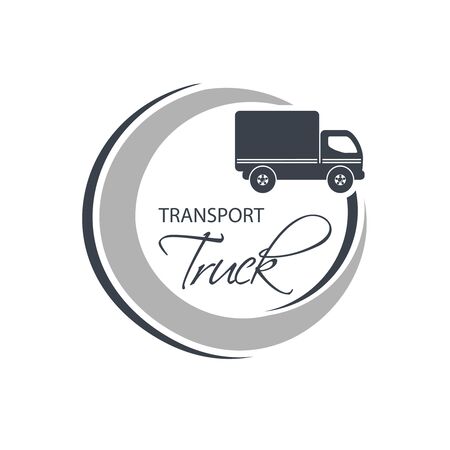 Vector circular symbol of transport with silhouette of truck, lorry. Monochrome design. - illustrationのイラスト素材