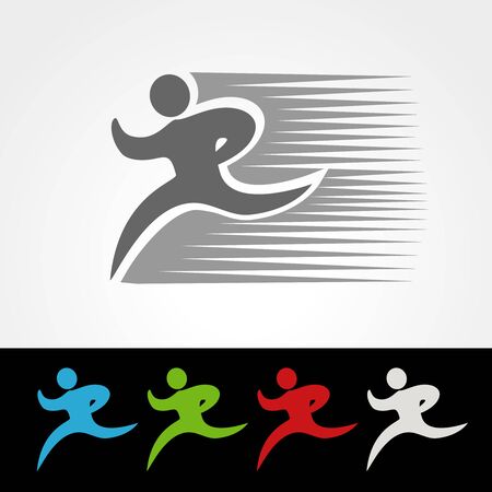 Vector symbol rate of delivery package or speed icon of download and upload, silhouette of running man, runner - illustrationのイラスト素材