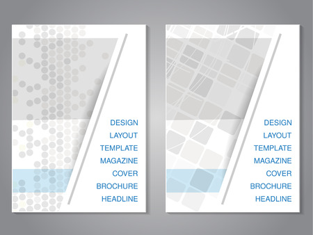 Vector modern brochure with abstract design, flyer with grey dotted and squared background. Layout template. Aspect Ratio for A4 size. Poster of blue, grey and white color. Magazine cover. - illustrationのイラスト素材