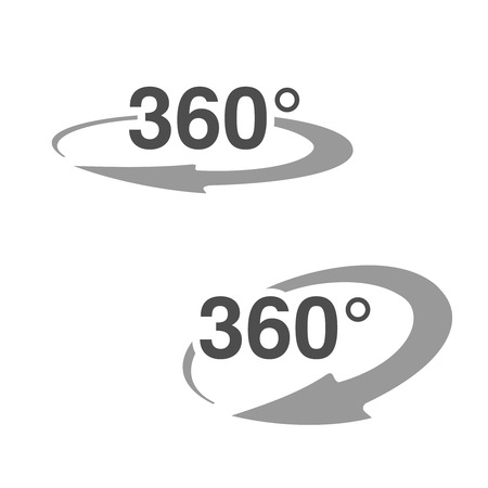 Vector symbols for virtual tour, oval labels with arrow and with text 360. - illustrationのイラスト素材