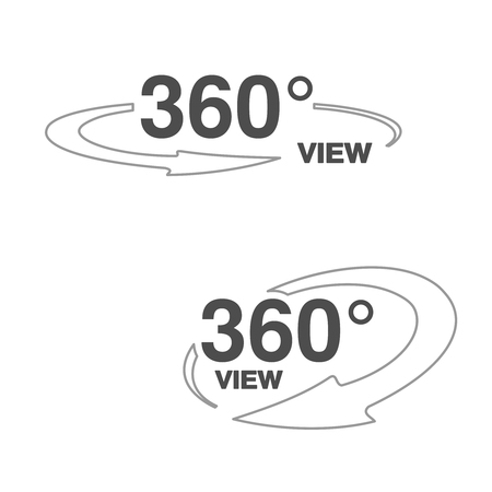 Vector symbols for virtual tour, oval labels with line arrow and with text 360 and view. - illustrationのイラスト素材