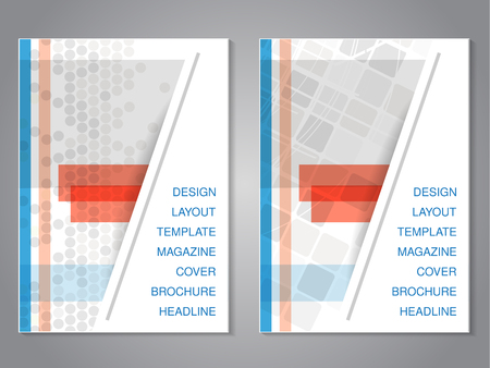 Vector modern brochure with rectangle design, flyer with grey dotted background. Layout template. Aspect Ratio for A4 size. Poster of blue, orange, grey and white color. Magazine cover. - illustrationのイラスト素材