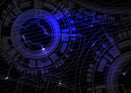 Vector black blue technology background with binare code and wheel design, future wallpaper - illustrationの写真素材