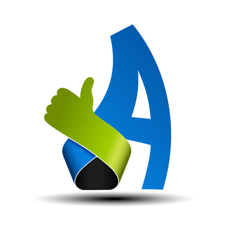 Vector font alphabet.  Letter A with best choice symbol. Hand gesture label. - illustrationの写真素材