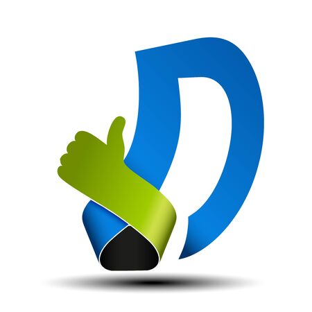 Vector font alphabet.  Letter D with best choice symbol. Hand gesture label. - illustrationの写真素材