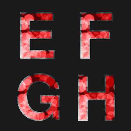 Vector red font illuminated with reflection effect on black background - set 2. Capital initial letter E, F, G, H, for monograms and logos. Glittering style alphabet. - illustrationの写真素材