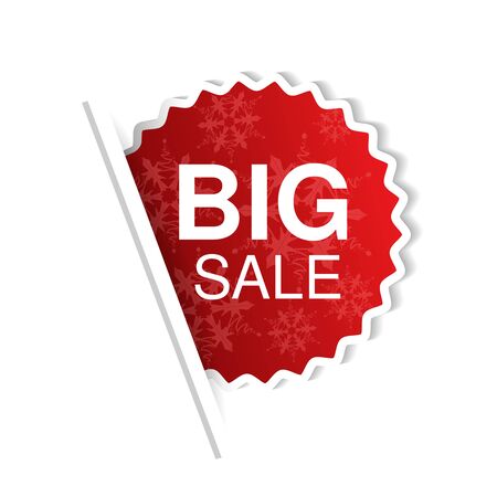 Vector rounded sticker, red label with snowflake symbols. Offer - Big Sale. - illustrationの写真素材