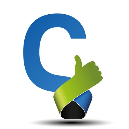 Vector font alphabet.  Letter C with best choice symbol. Hand gesture label. - illustrationの写真素材