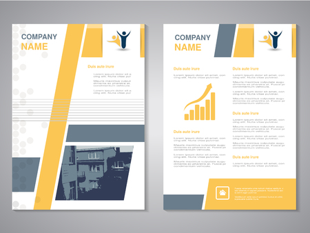 Vector modern brochure, abstract flyer with background of buildings. City scene. Layout template. Aspect Ratio for A4 size. Poster of yellow, grey, black and white color. Magazine cover. - illustrationのイラスト素材
