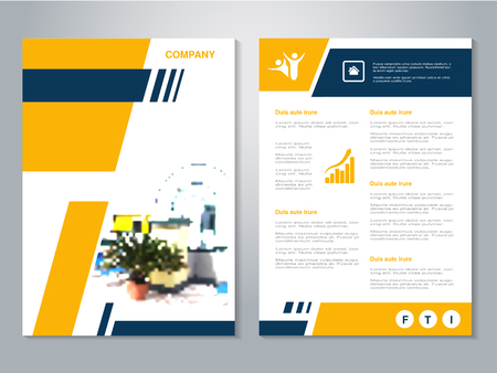 Vector modern brochure, abstract flyer with background of house interier. Layout template. Poster of yellow, dark blue, black and white color. Magazine cover. - illustrationのイラスト素材