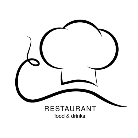 Vector cookie hat with a mustache going to spaghetti. Black symbol for restaurant menu. - illustrationのイラスト素材