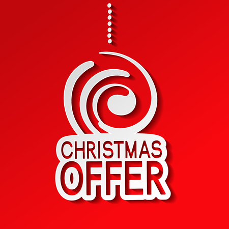Vector red paper winter sale, sticker - Christmas offer with christmas ball - illustrationのイラスト素材