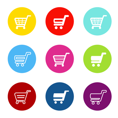 Vector simple shopping cart, trolley with circle color buttons, labels - illustrationのイラスト素材