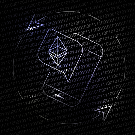 Vector round symbol of currency with ethereum sign, mobile phone and arrows for mobile apps.のイラスト素材