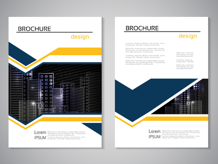 Vector modern brochure, abstract flyer with background of buildings. City scene. Layout template. For A4 size. Poster of blue, yellow and white color. Magazine cover. - illustrationのイラスト素材