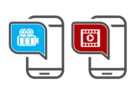 Vector smartphone with video player. App icons for video playback or streaming. Mobile streaming technologies. - illustrationのイラスト素材