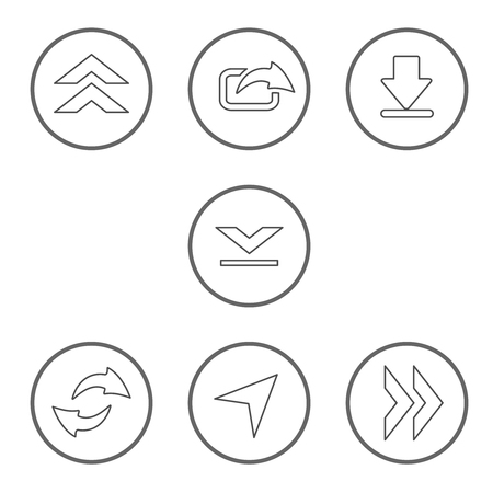 Vector set of shared arrows with circle button. Communication icons of download, upload, share for mobile, smartphone. Line design for mobile apps. - illustrationのイラスト素材