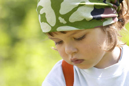 portrait of a child in the forest, on summertime tripの写真素材