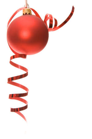 red decorative Christmas bauble isolated on whiteの写真素材