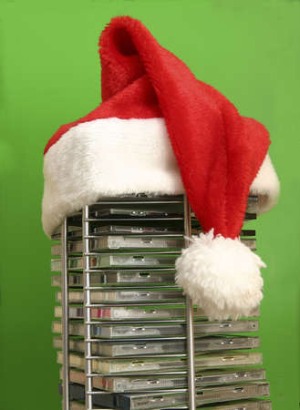 Santa's hat on compact disc stand.の写真素材
