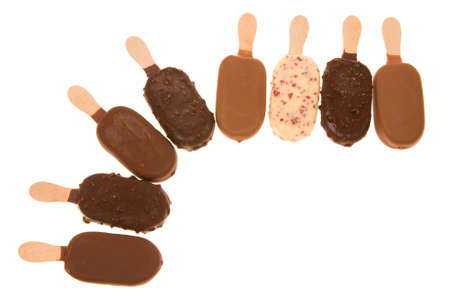 composition of chocolate ice cream sticks isolated on white