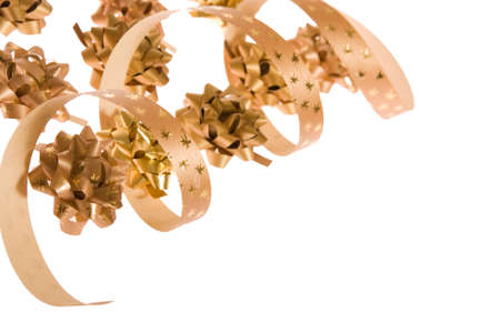 golden bows and ribbons with space for textの写真素材