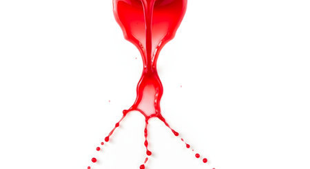 red paint splashing isolated on white background. close-up shotの写真素材