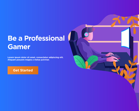 Web Design Template For Gamer. Streamer. Playing Gameのイラスト素材