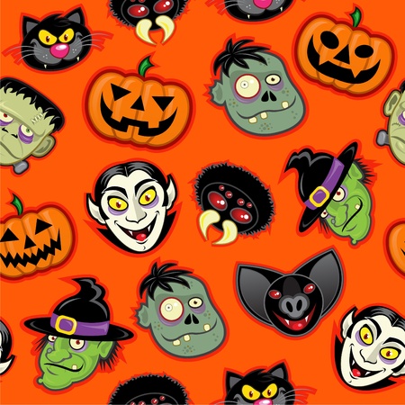 Halloween Characters vector pattern in orange background のイラスト素材