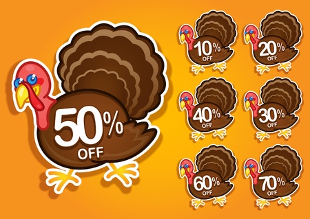 Thanksgiving Turkey discount stickers   labelsのイラスト素材