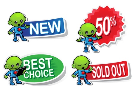 Alien Character Selling Stickersのイラスト素材