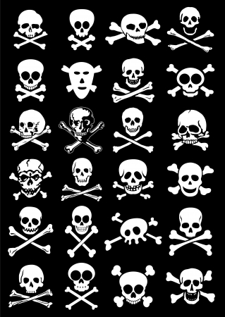 Skulls & Corssbones Vector Collection in Black Backgroundのイラスト素材
