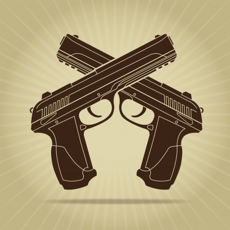 Retro Styled Crossed Pistols Silhouetteのイラスト素材