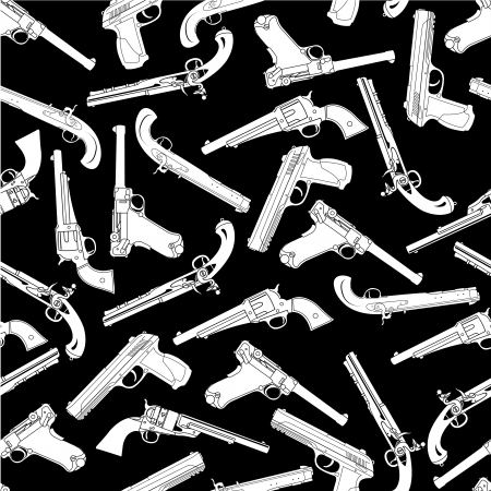 Handgun Silhouettes Seamless Pattern on Black Backgroundのイラスト素材