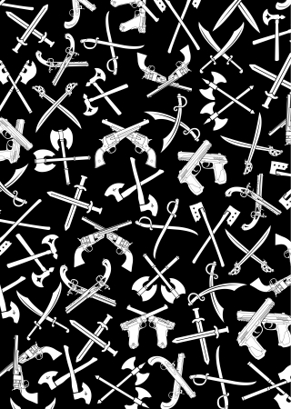 	Crossed Weapons Silhouettes Background in Black & Whiteのイラスト素材