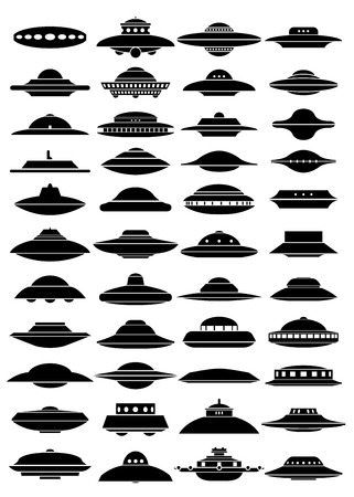 Vintage UFO Flying Saucer Shapes Silhouettesのイラスト素材
