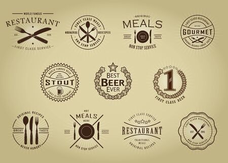 Retro Vintage Restaurant and Beer sealsのイラスト素材