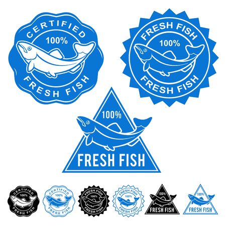 Fresh Fish Certified Seals Icons Setの写真素材