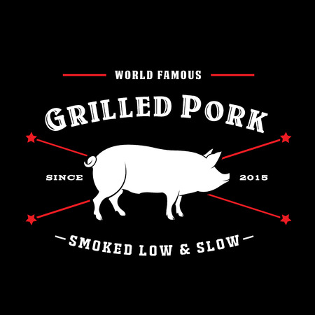 Vintage Retro Grilled Pork Smoked Low  Slow Seal Logoのイラスト素材