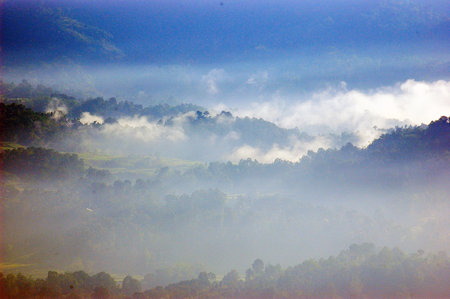 Misty morning view from Batutumonga, Toraja, Indonesia.の写真素材