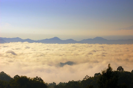 Beautiful view of the clouds in the morning at Batutumonga, Toraja, Indonesiaの写真素材