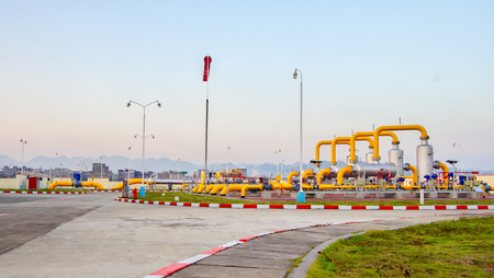 Gas pipeline at nightの写真素材