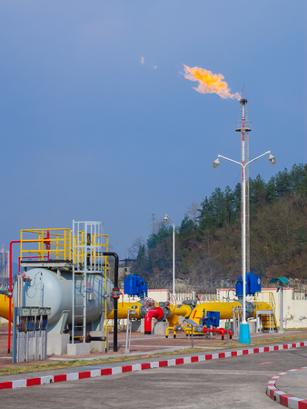 Oil/gas pipeline on fireのeditorial素材