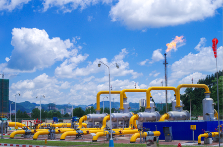 Oil gas pipeline on fireのeditorial素材