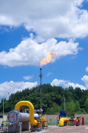 Oil gas pipeline on fireのeditorial素材