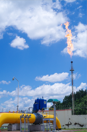 Oil gas pipeline on fireのeditorial素材