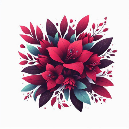 Floral bouquet with red flowers and leaves. Vector illustration.のイラスト素材