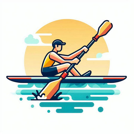 Kayaking, canoeing, rowing, paddling vector illustrationのイラスト素材