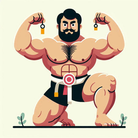 Vector illustration of a strong man with muscular body. Cartoon style.のイラスト素材