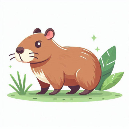 Cute hamster on the grass. Vector illustration in cartoon style.のイラスト素材